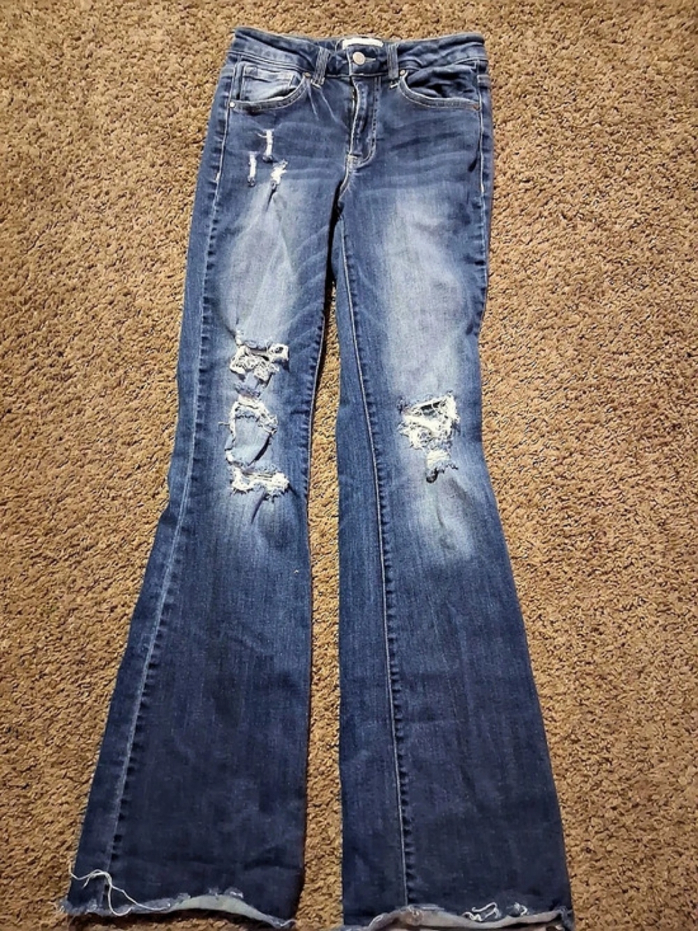 tricot Distressed Flare Jeans in Blue Waist 25
